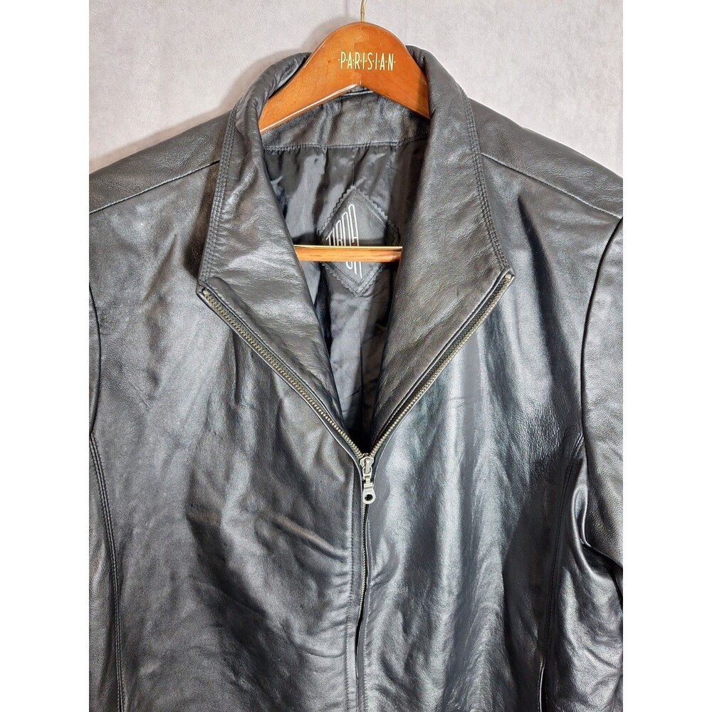 Tiboa Leather Jacket Womens 2X Black Genuine Leather Zip Collared Lined Pockets - Picture 5 of 9